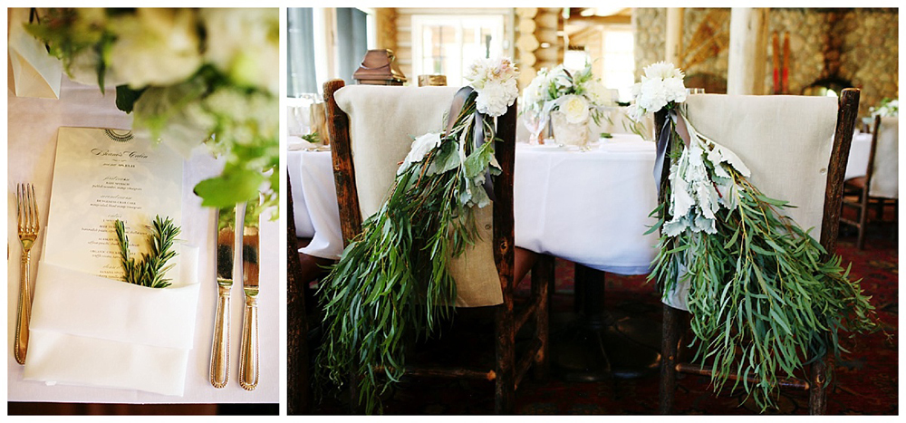 Bella Fiori Beanos Cabin Beaver Creek Colorado - chair decorations at a wedding reception