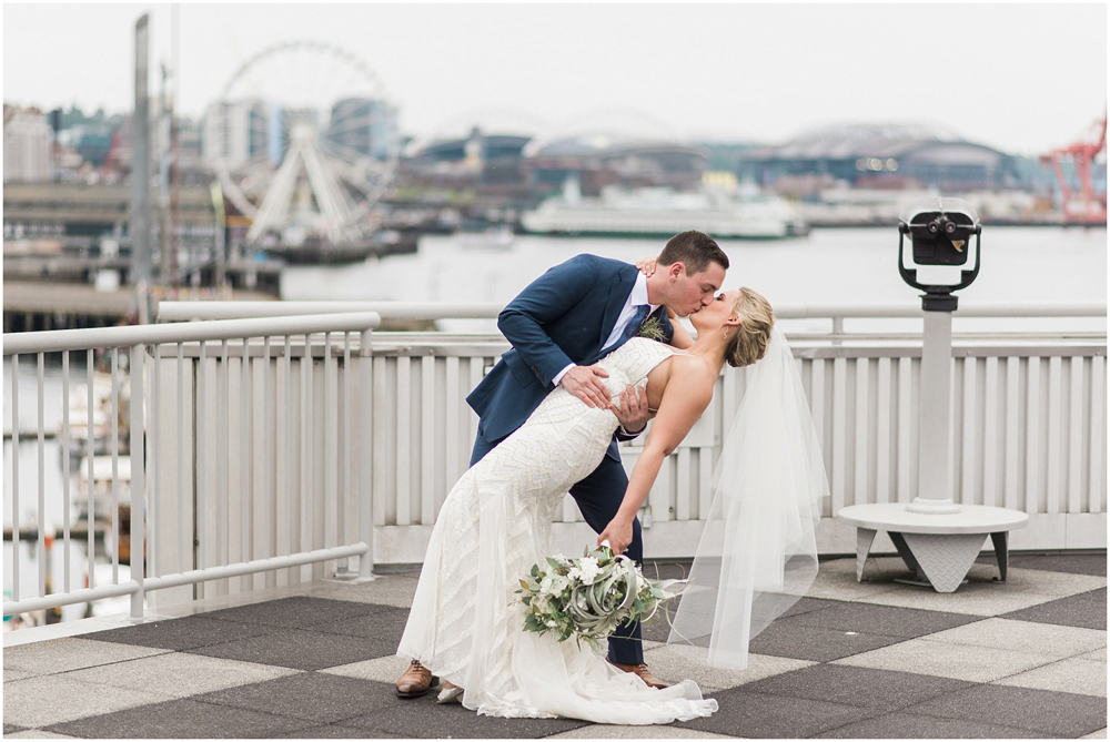 Photography: B. Jones Photography // Event Planning: Wishes! Wedding Coordination // Floral Design: Bella Fiori // Event Venue: World Trade Center Seattle DJ: DJ Headsmile // Cake Design: Honey Crumb Cake Studio - bridal bouquet with a tillandsia and dusty miller. Sea side wedding theme.