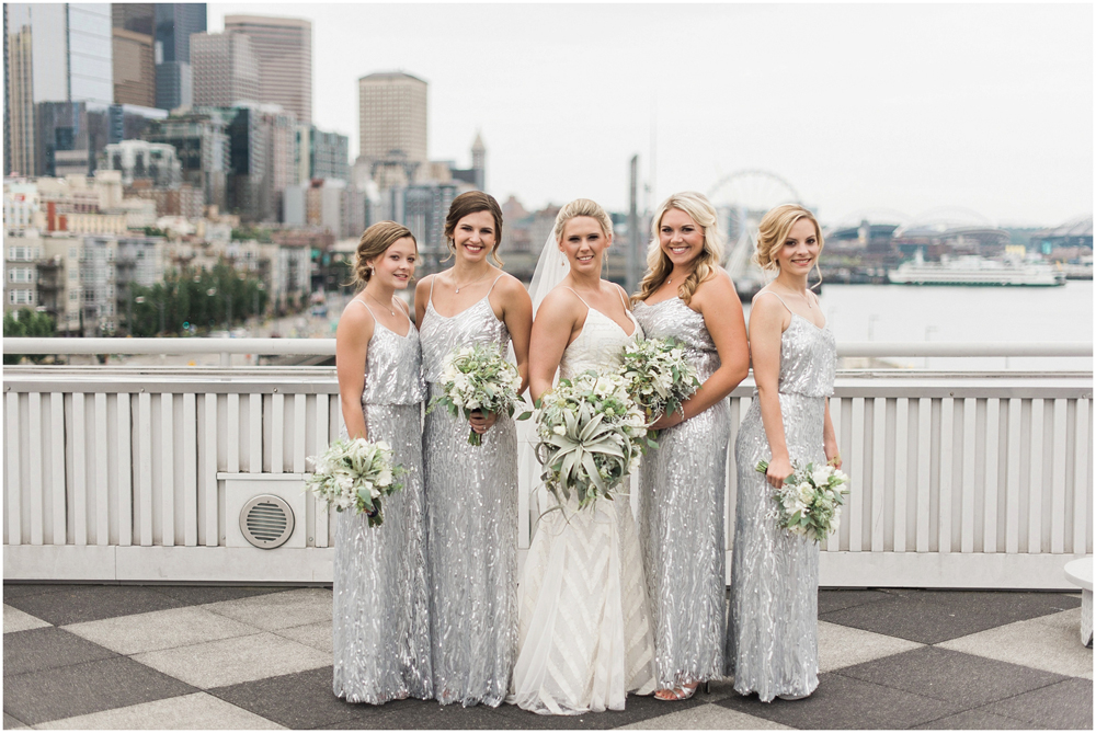 Photography: B. Jones Photography // Event Planning: Wishes! Wedding Coordination // Floral Design: Bella Fiori // Event Venue: World Trade Center Seattle DJ: DJ Headsmile // Cake Design: Honey Crumb Cake Studio - Bridal bouquet designed by Alicia Schwede of Bella Fiori. Bouquet of tillandsia air plant, grey dusty miller,  white scabiosa, sweet peas, white veronica, seeded eucalyptus. 