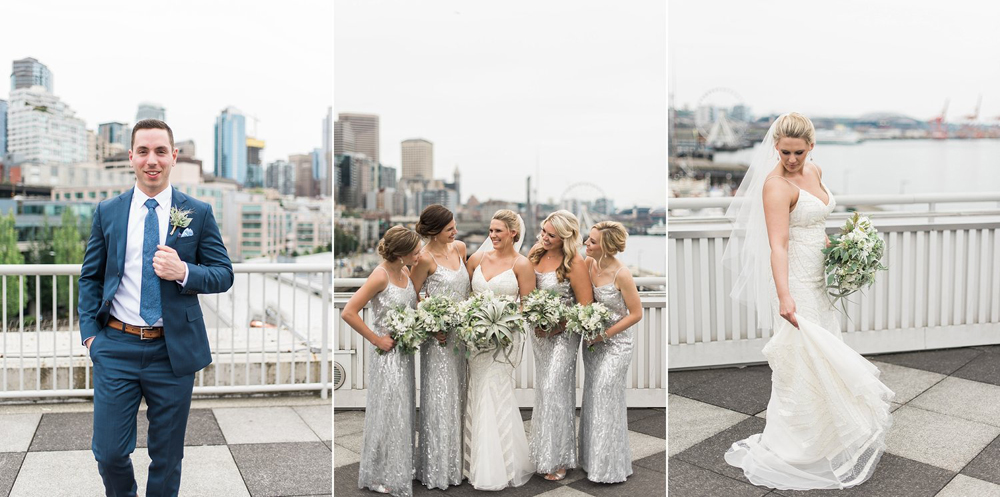 Photography: B. Jones Photography // Event Planning: Wishes! Wedding Coordination // Floral Design: Bella Fiori // Event Venue: World Trade Center Seattle DJ: DJ Headsmile // Cake Design: Honey Crumb Cake Studio - Bridal bouquet designed by Alicia Schwede of Bella Fiori. Bouquet of tillandsia air plant, grey dusty miller,  white scabiosa, sweet peas, white veronica, seeded eucalyptus. 