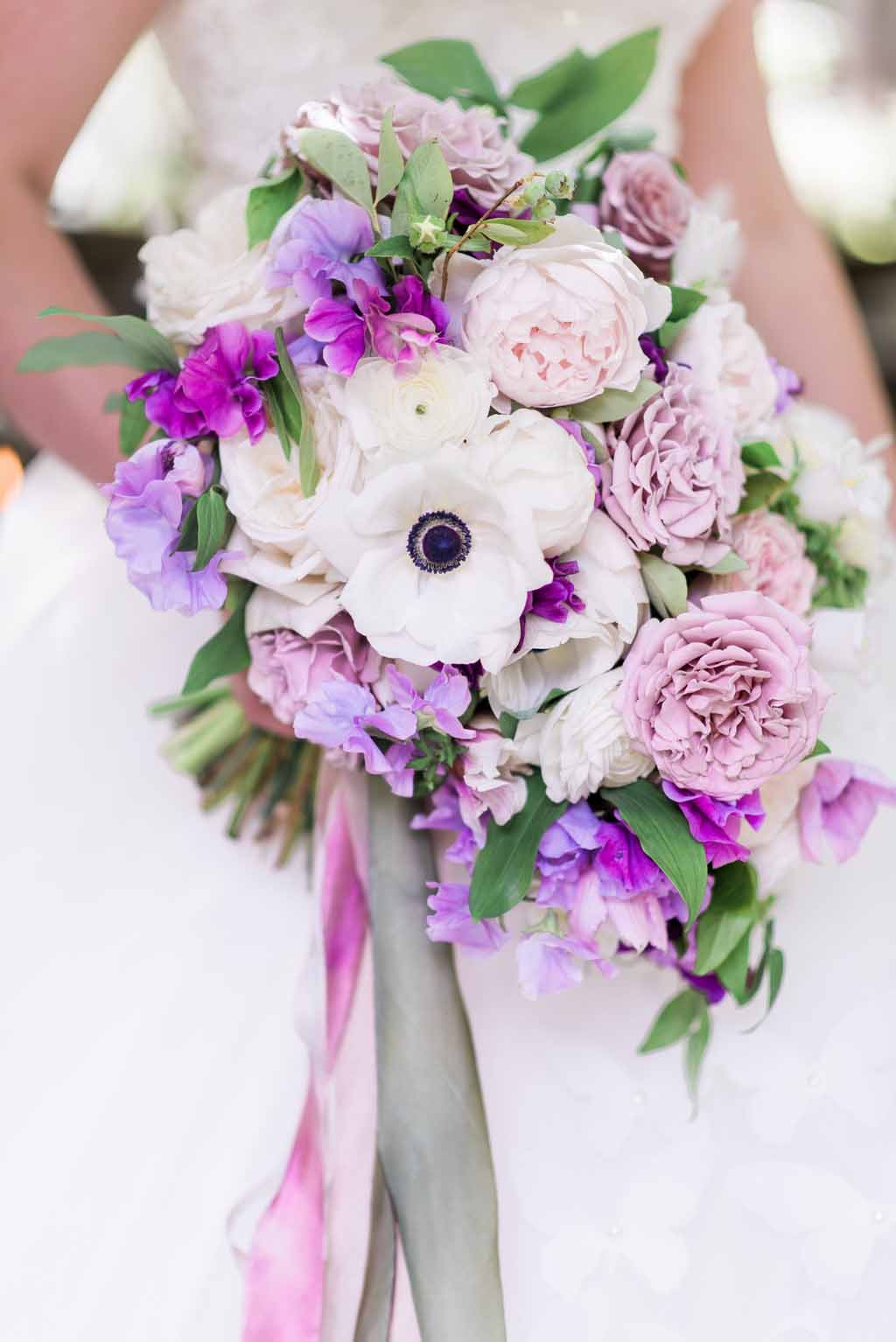 Bella Fiori Florist - Bella Luna Farms - Becca Jones Photography - Snohomish Washington - purple, lavender, white bridal bouquet with garden roses, sweet peas and anemones