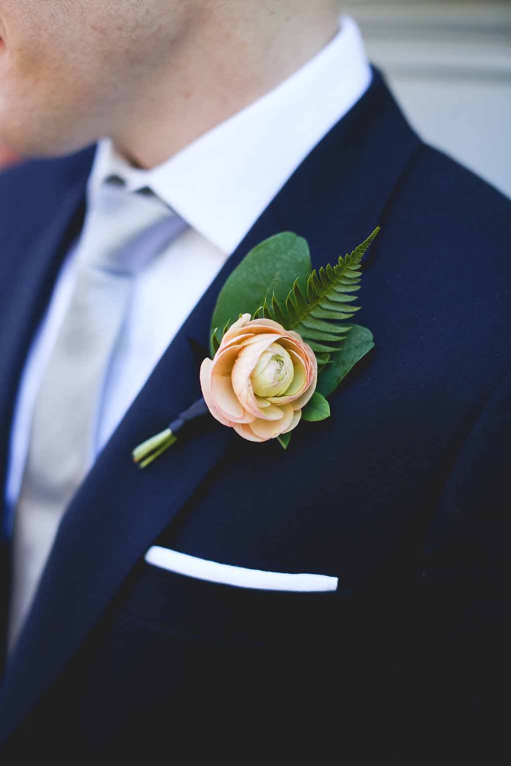 Bella Fiori, Seattle Wedding Florist, Fairmont Olympic Hotel - Groom's Boutonniere of a Peach Ranunculus