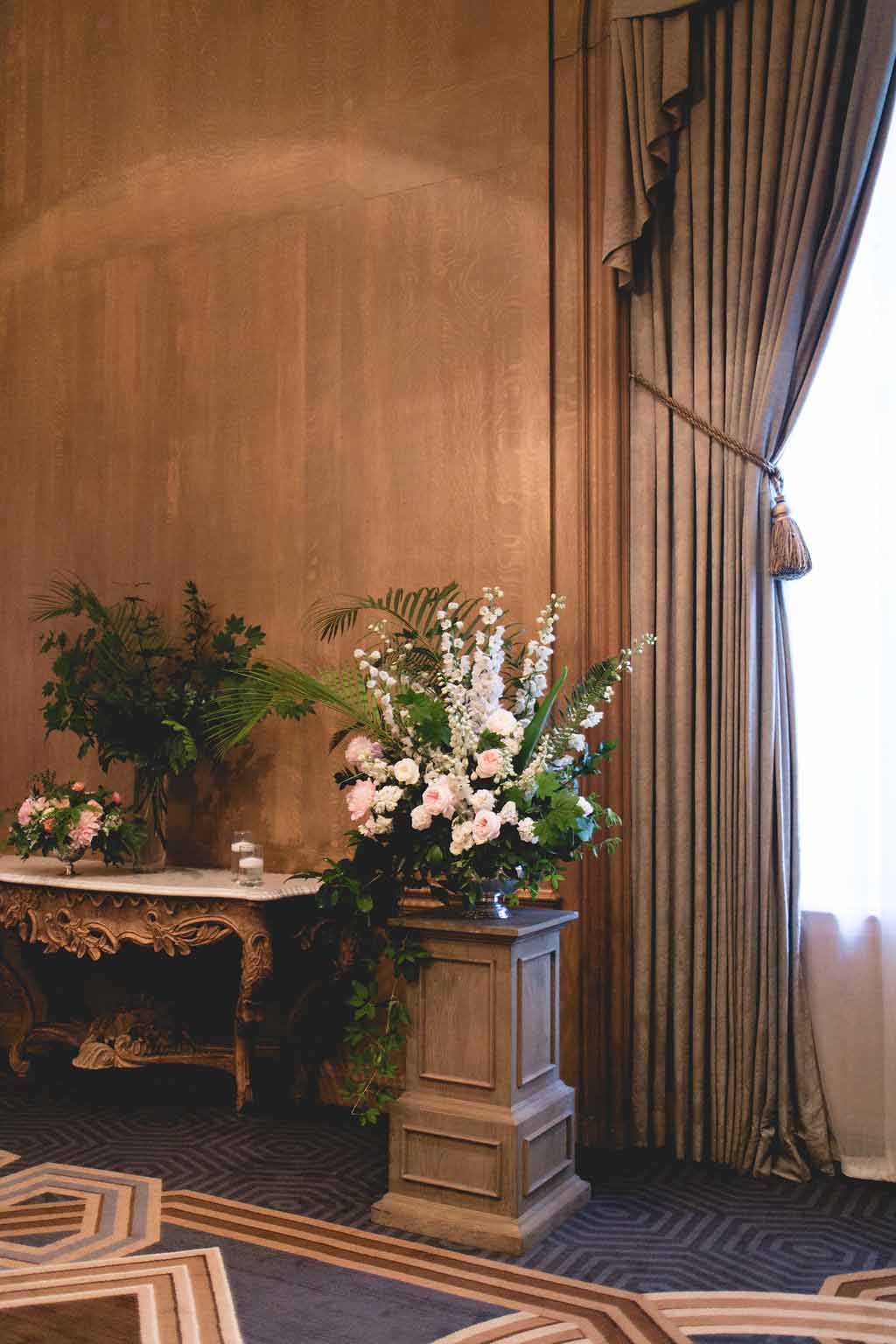 Bella Fiori, Seattle Wedding Florist, Fairmont Olympic Hotel - Garden Styled Ceremony Altar Floral Arrangments