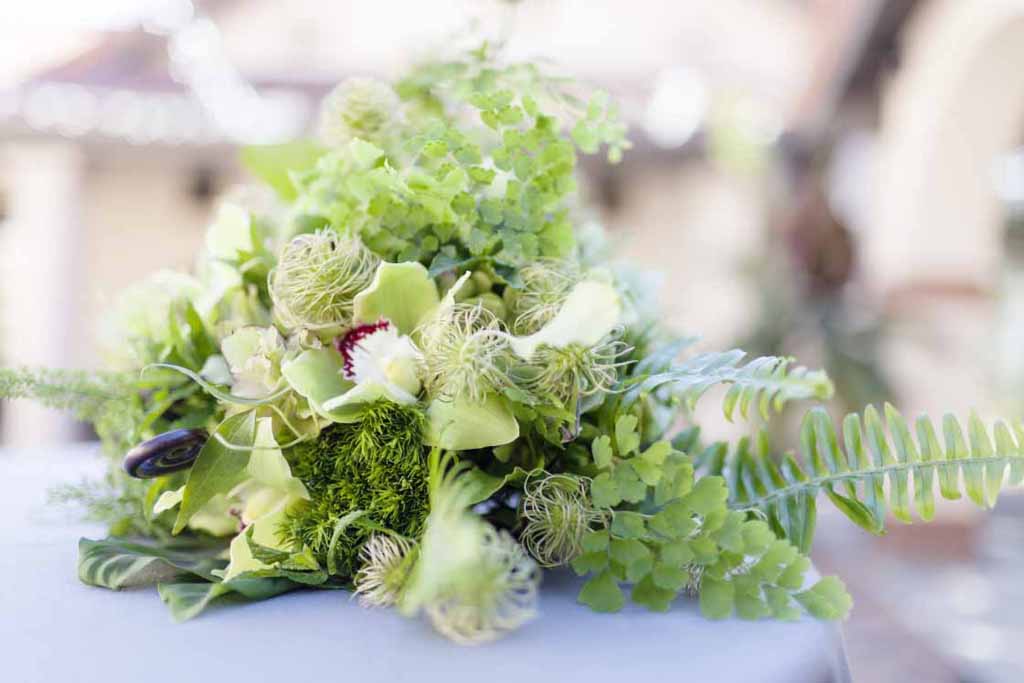 Bella Fiori Floral Design, based in Seattle, Washington. Wedding Flowers Wine Country Mendocino California - all green bridal bouquets, green foliage, green flowers, green textures